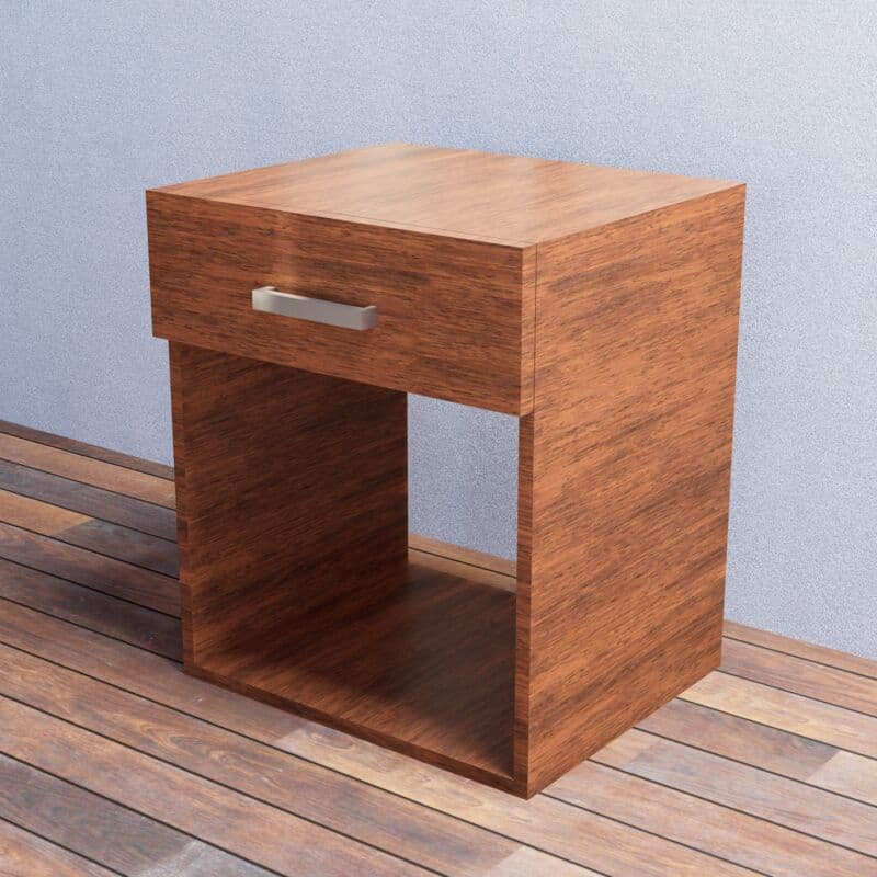Render 3D: Mesa de noche en nogal