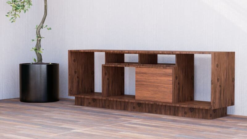 Render 3D: Rack de TV en nogal